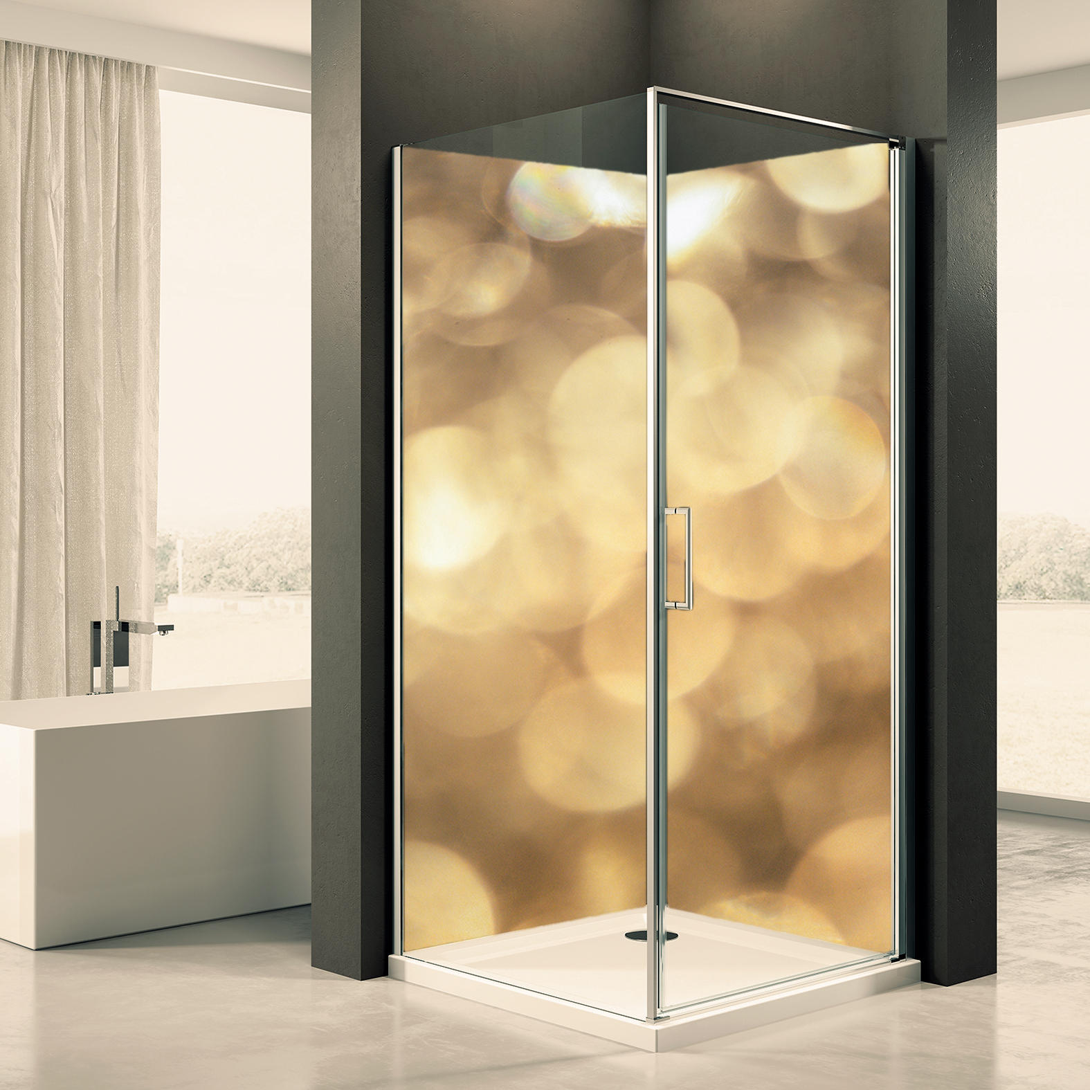 Duschr Ckwand Goldene Lichter Motiv Indivisuell