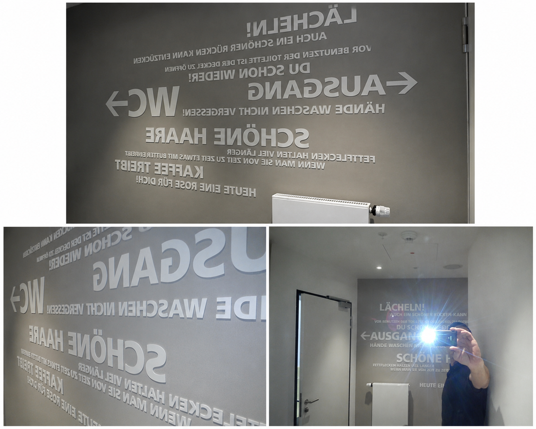 3D-Buchstaben gespiegelt im WC